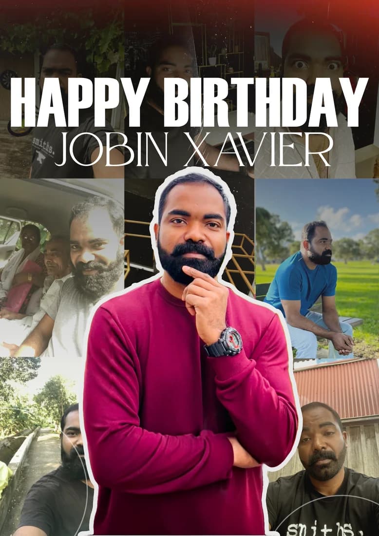Alternate birthday collage with larger portrait and brighter lower photos.
